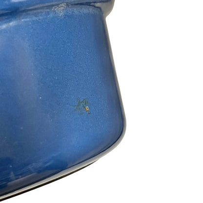 close up of blue Le Creuset cocotte