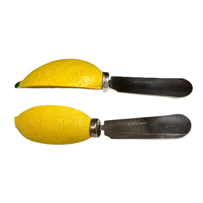 Vintage Kitsch Butter Knives - Set of 6 and Holder - Lemon Shaped