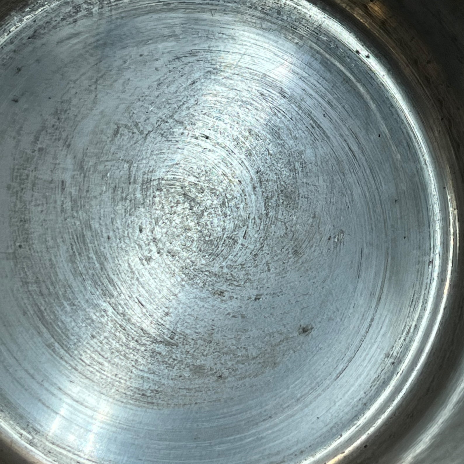 close up of copper pan inner