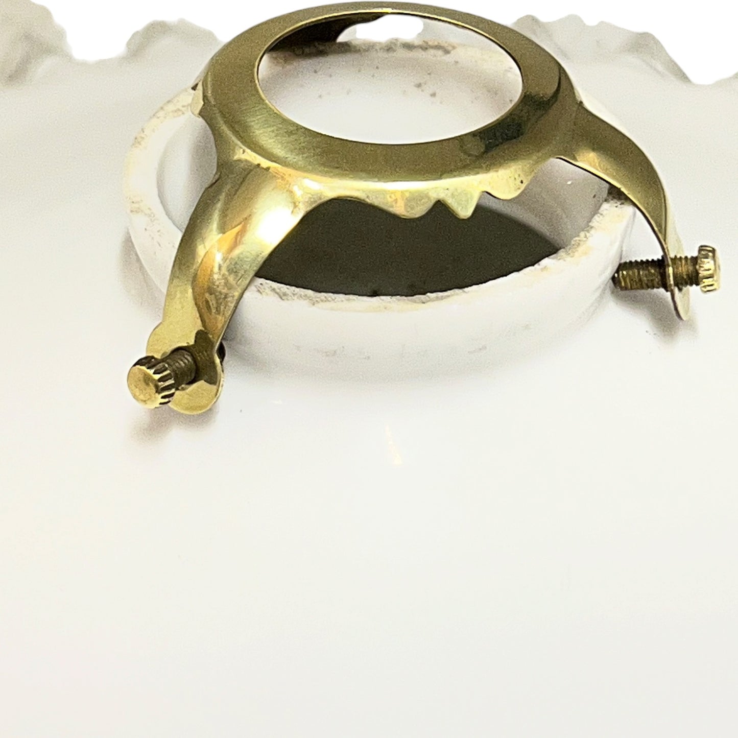 Vintage French Opaline Milk Glass Pendant Lamp Shade with Brass Collar