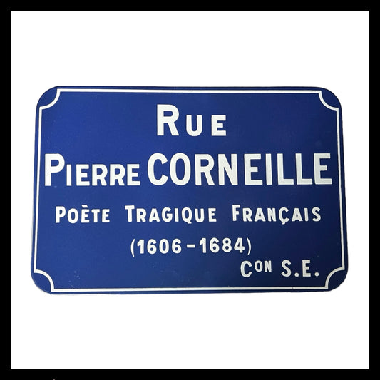French Vintage Enamel Street Road Sign Plaque, Rue Pierre Corneille - French Poet