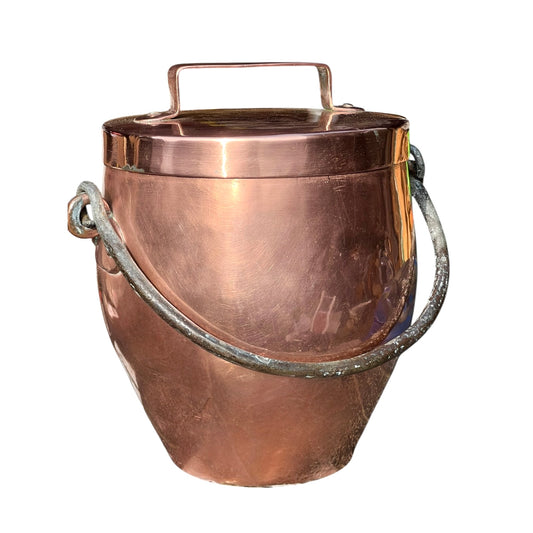 Copper cooking pot stockpot with handles on a white background