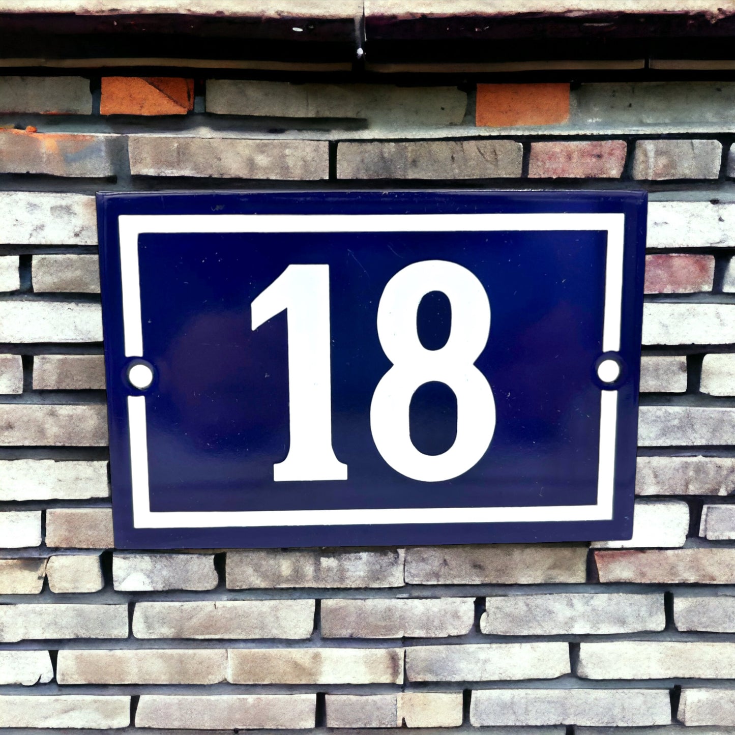 image French enamel blue and white door number 18 