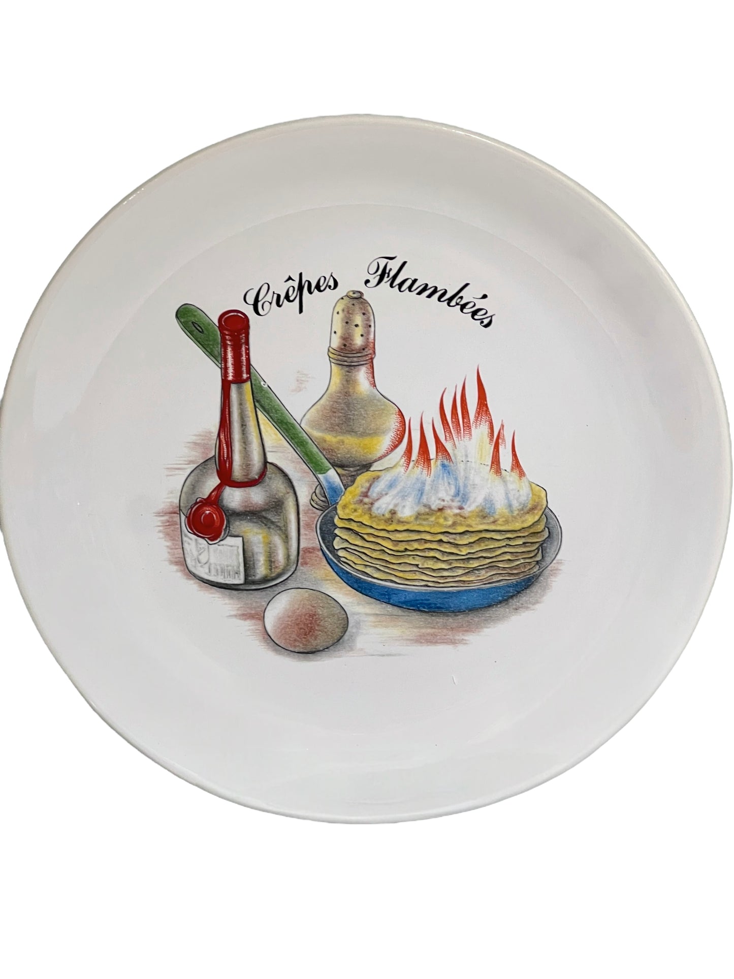 French crepes flambees plate on a white background 