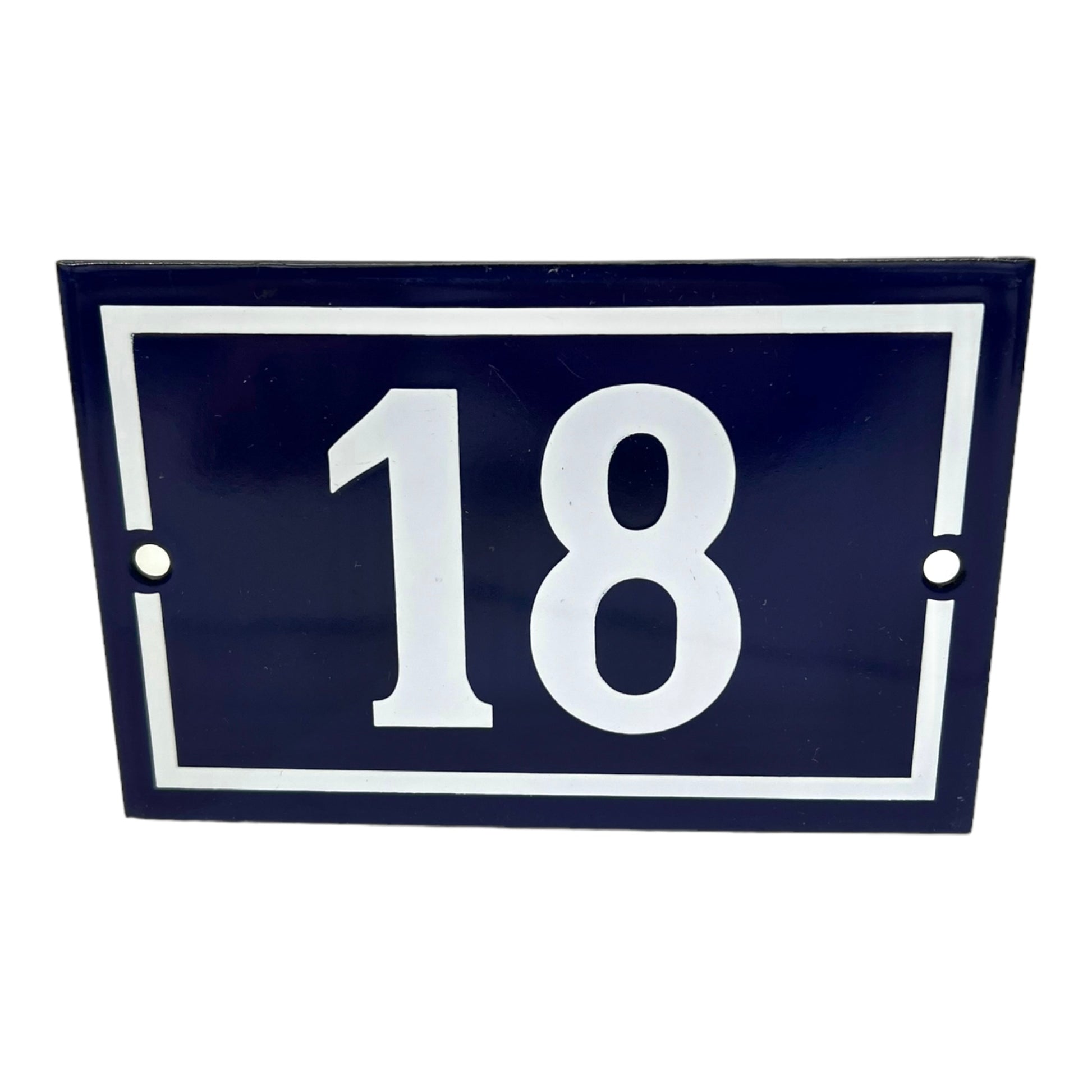 image French enamel blue and white door number 18 