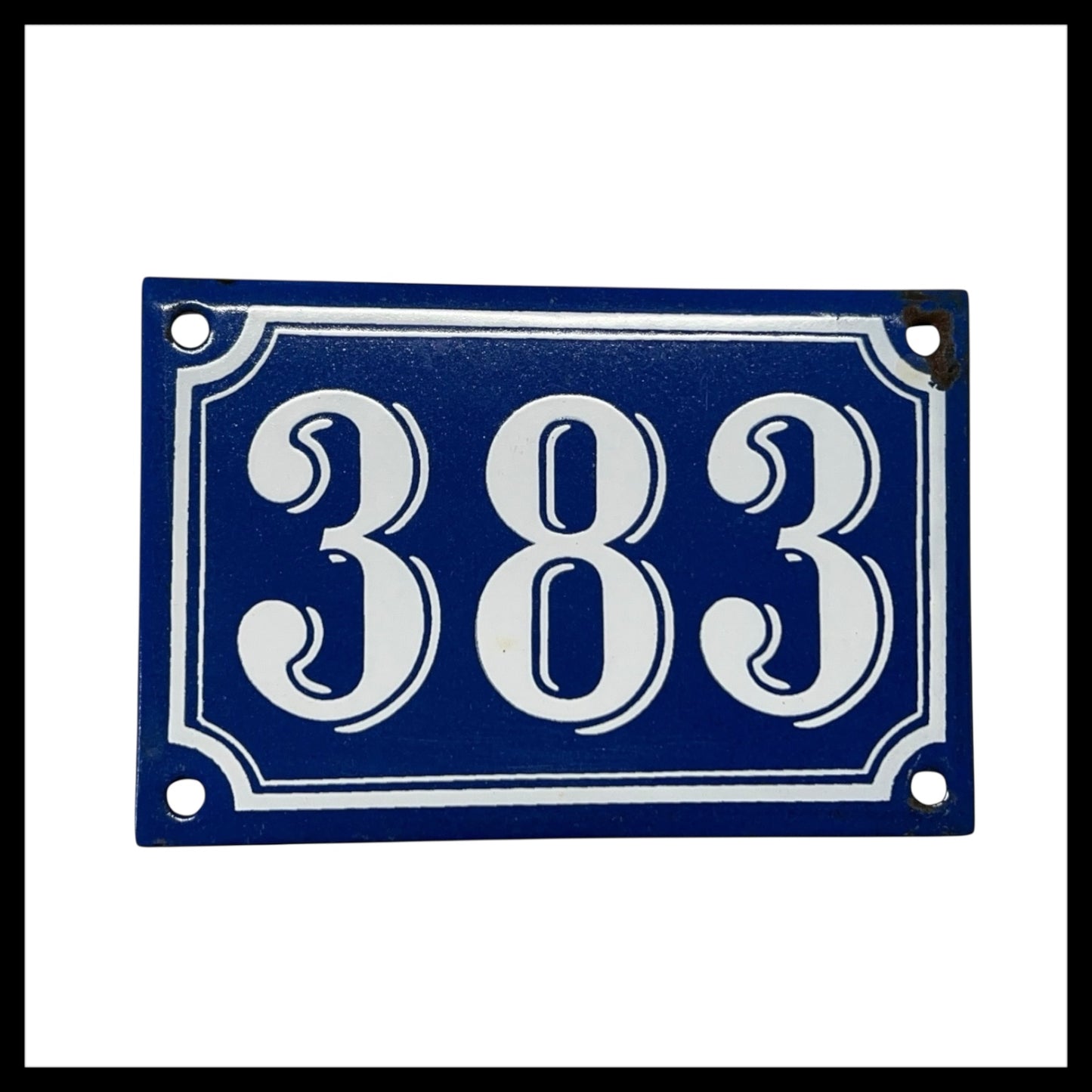 French Vintage Antique Enamel Door Number 383, White and Blue House Number 383 for sale from All Things French Store