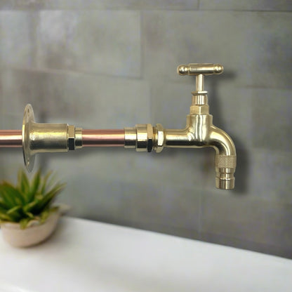 Vintage Style Brass Kitchen or Bathroom Tap, Wall Mounted Tap for sale from All Things French Store