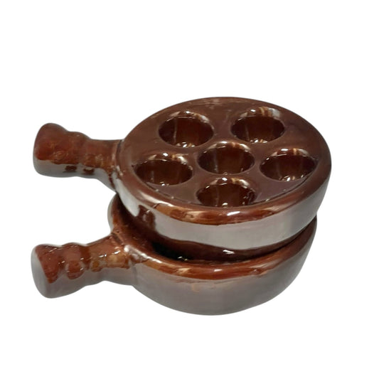 Pair of brown French Vintage Escargots Snail Plates, Stuffed Mushroom Dishes for sale from All Things French Store