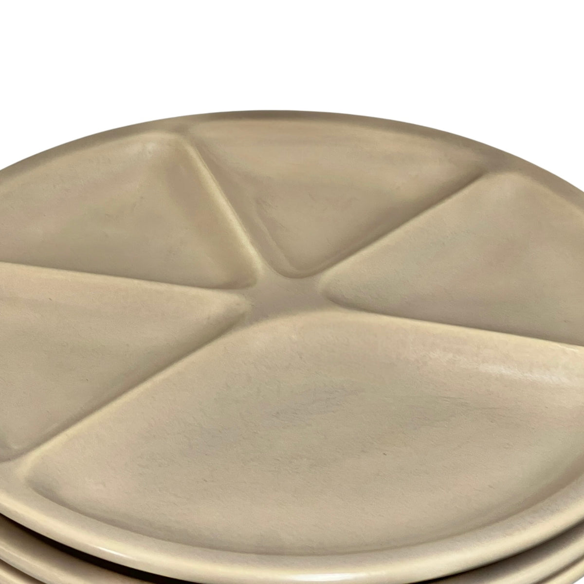 A ceramic divided plate with five sections, shown in a close-up view on a white background.