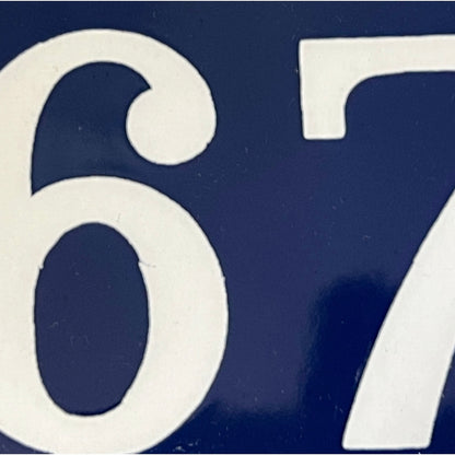 Original French Enamel House Number 67 Sign – Vintage Blue Metal Door Plaque