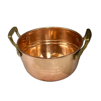 A copper colander pot with two handles, shown on a plain white background.