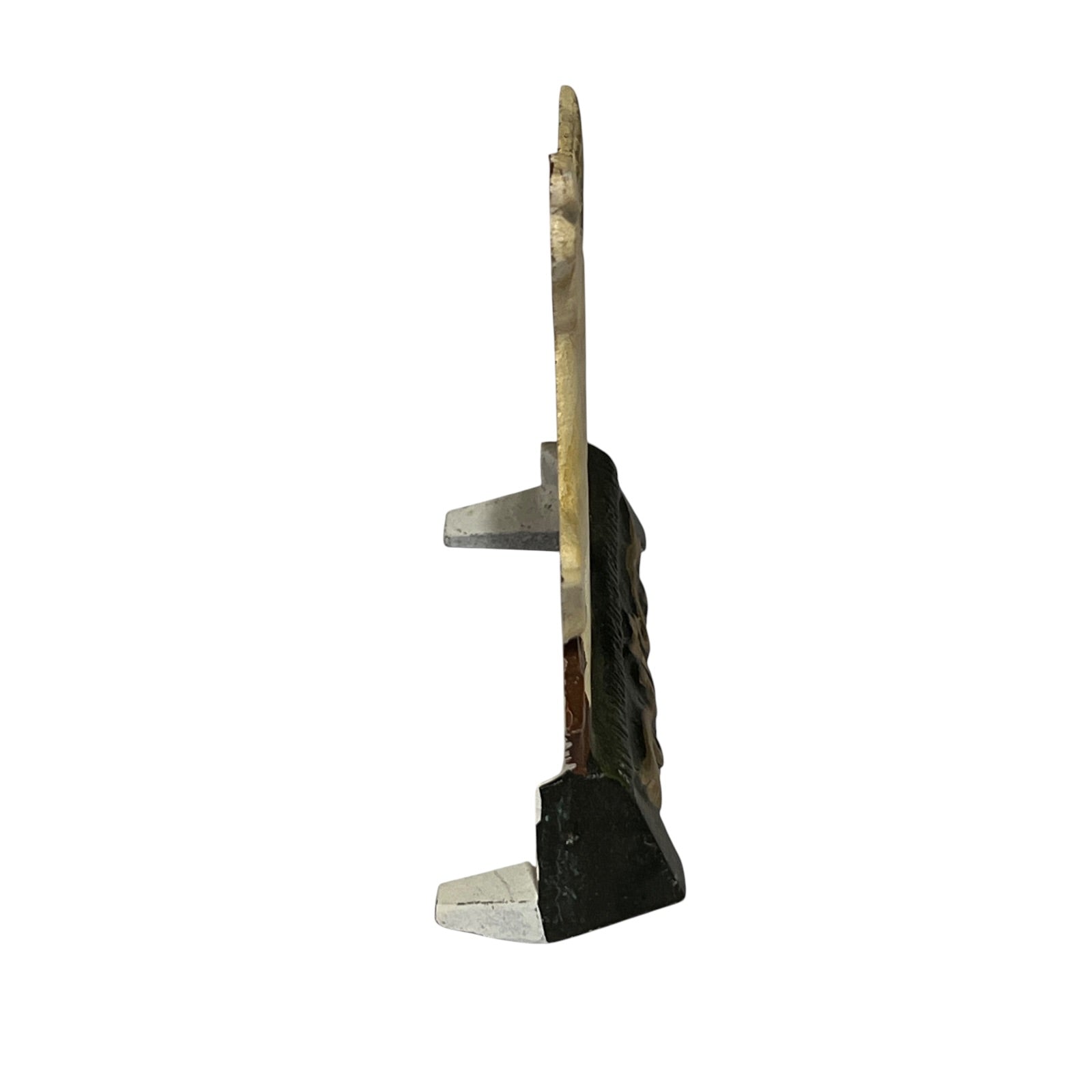 A vintage style horse doorstop side view , shown against a plain white background.