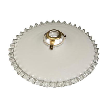 Vintage French Opaline Milk Glass Pendant Lamp Shade with Brass Collar