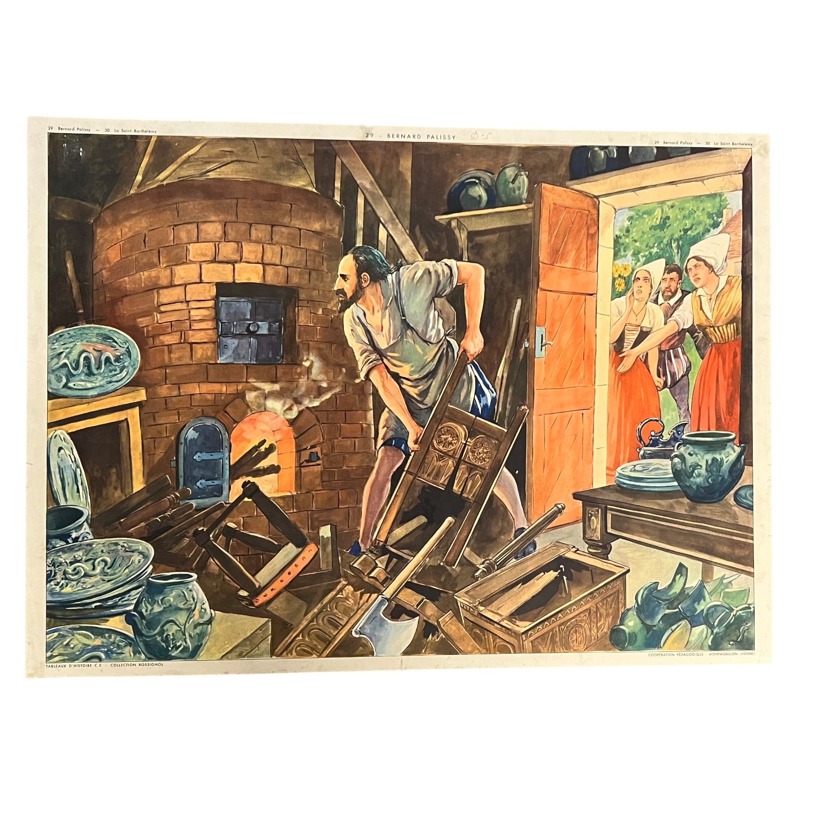 Vintage French poster depicting an  illustration of a potter at work on a white background