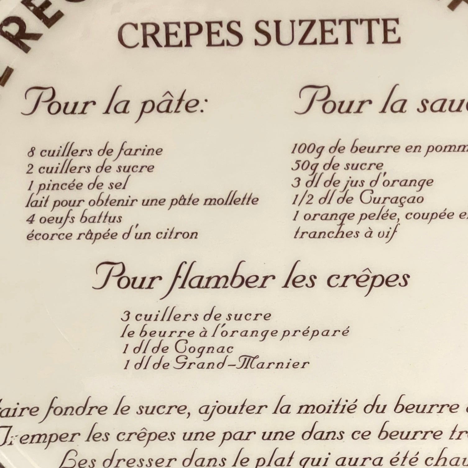 close up of Crepe Suzette Plate 