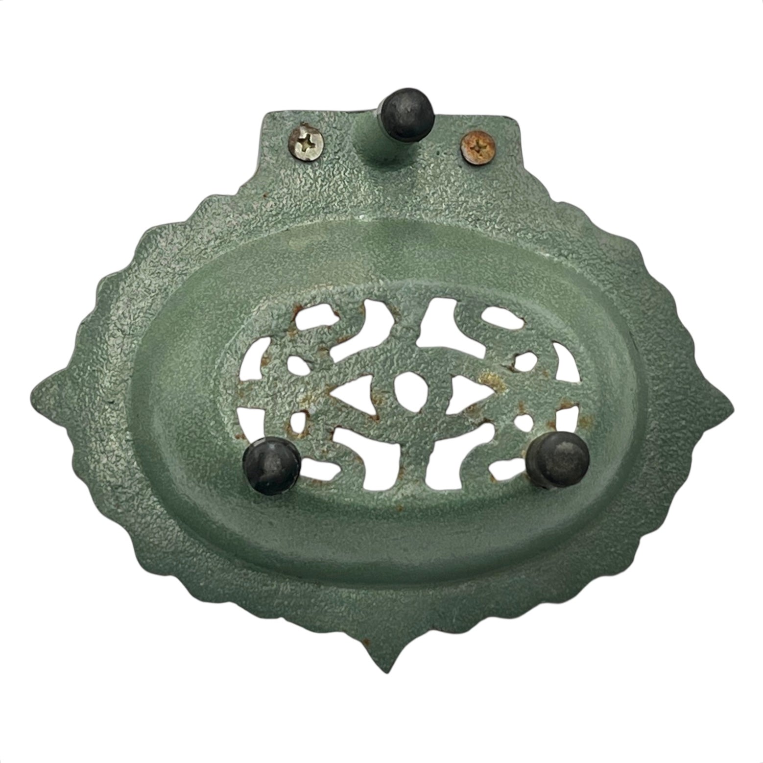 close up metal soap dish on a white background