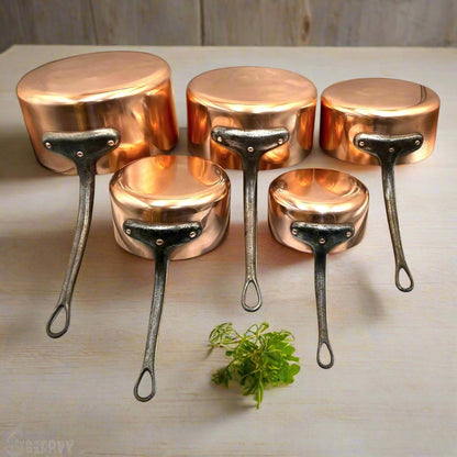 Vintage French Copper Saucepans, Copper Pots, Set of 5, Brand New Tin Lining 2mm 6+kg 