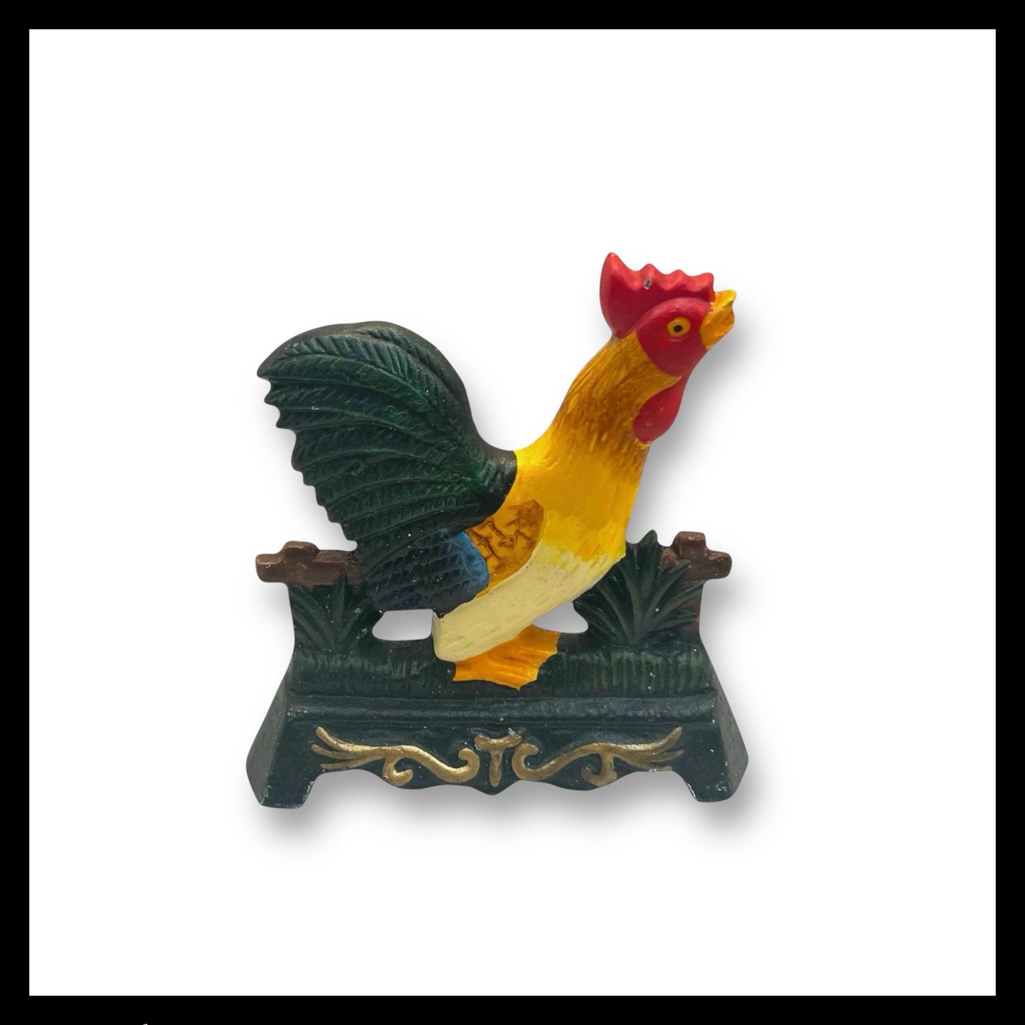 French Cast Iron Chicken Door Stop, Farmhouse Chic Doorstop Wedge, Door Stay