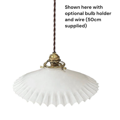 Vintage French Opaline Milk Glass Pendant Lamp Shade with Brass Collar