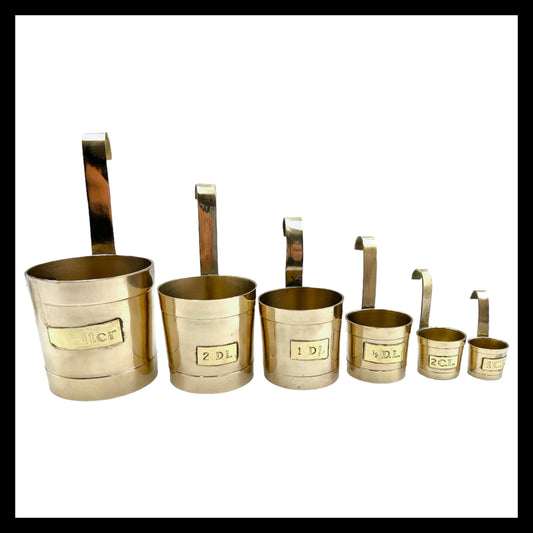 Set of 6 French brass cider measuring cups for sale by All Things French Store