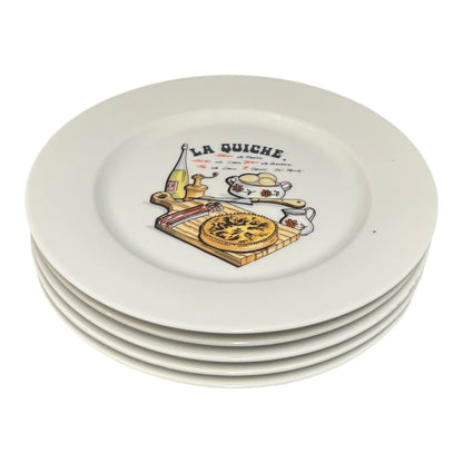 Set of ceramic plates with 'La Quiche' design on a white background