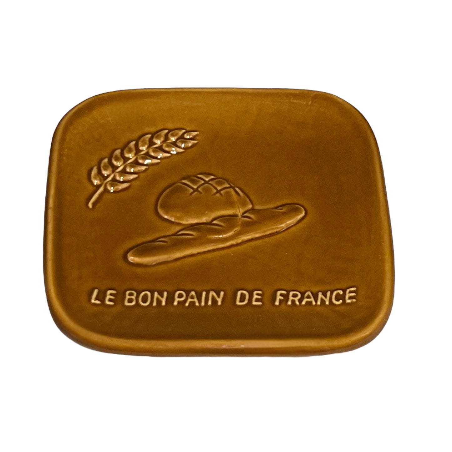Small brown ceramic Change Tray from a French Bakery with Le Bon de France and a picture of French bread for sale from All Things French Store