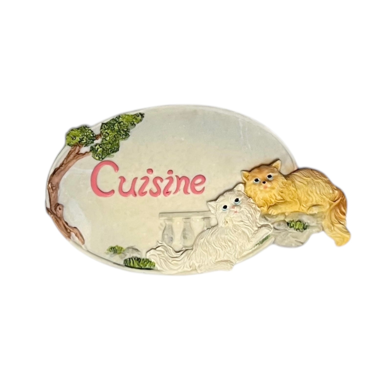 French shabby chic Cuisine kitchen door sign with a cat decoration on a white background 