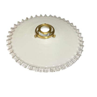 Vintage French Opaline Milk Glass Pendant Pie Crust Lampshade with Brass Collar