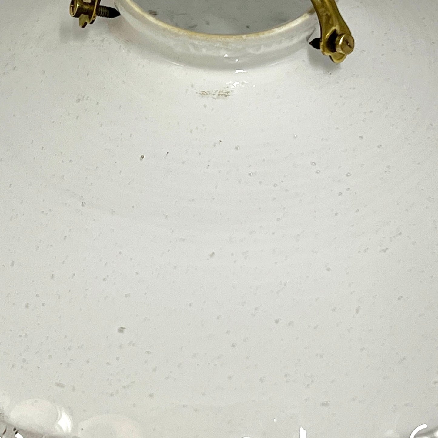Vintage French Opaline Milk Glass Pendant Pie Crust Lampshade with Brass Collar