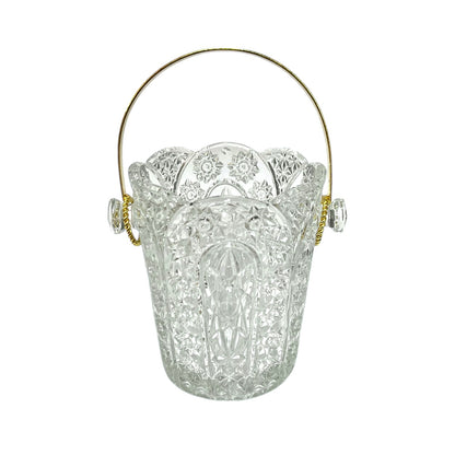 Decorative glass ice bucket with a handle, ideal for a home bar or cocktail bar on a white background