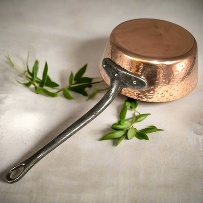 Vintage French Copper Saute Pan, 22cm Saucepan with Tin Lining, 2mm thick 