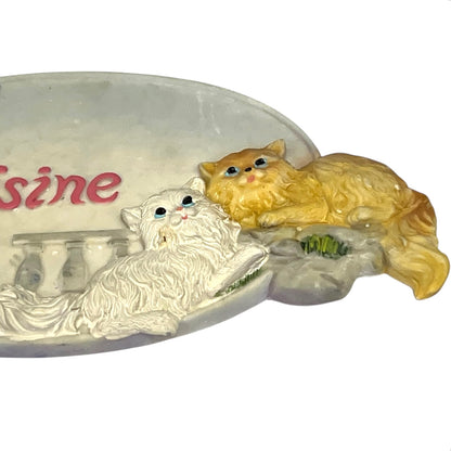 French shabby chic Cuisine kitchen door sign with a cat decoration on a white background 