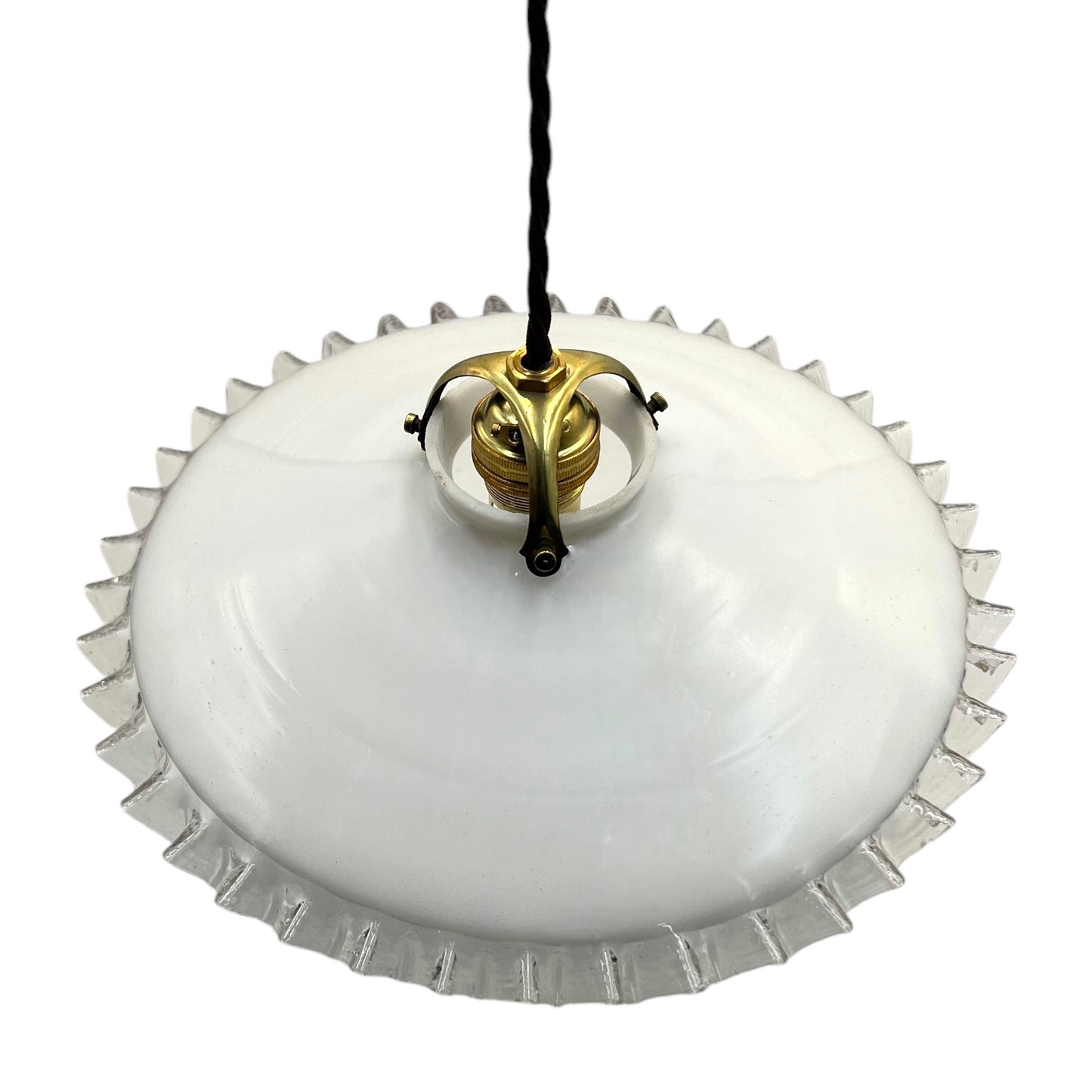 Vintage French Glass Ceiling Pendant Light, Milk Glass Hanging Lampshade