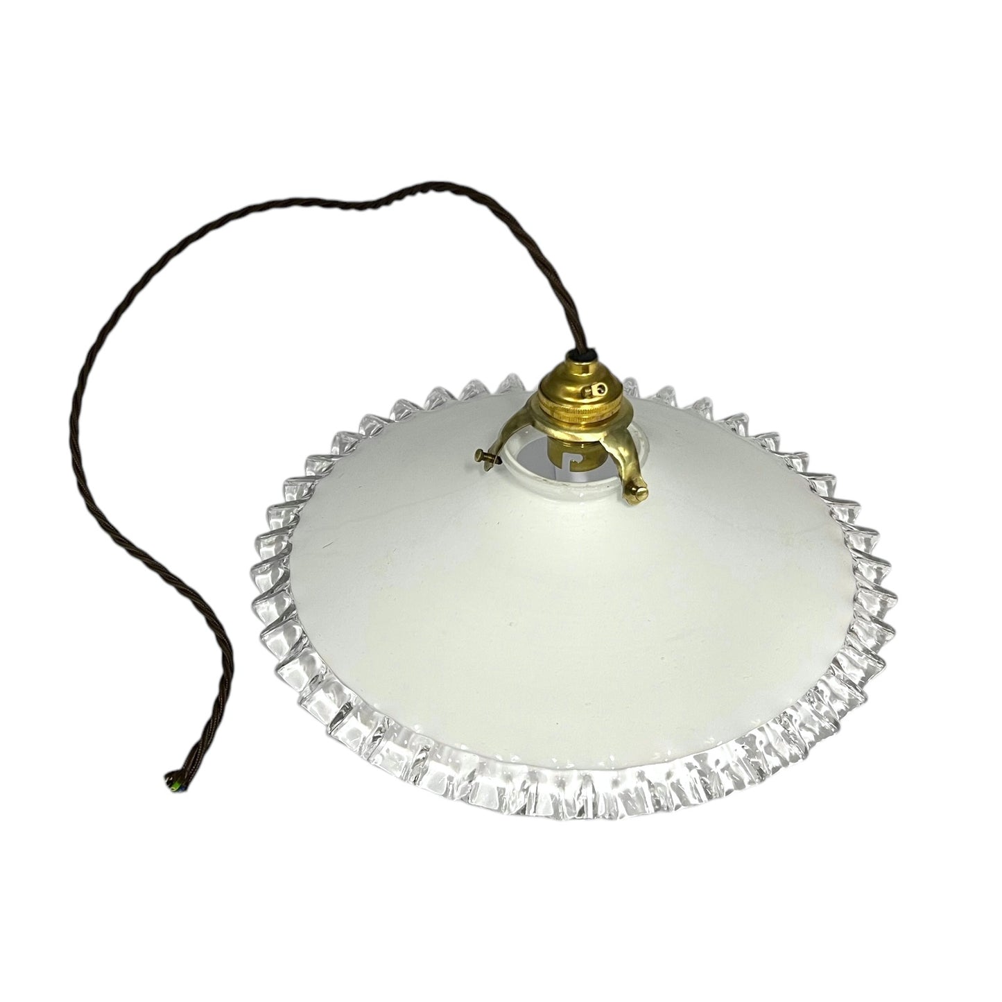 Vintage French Glass Ceiling Pendant Light, Milk Glass Hanging Lampshade