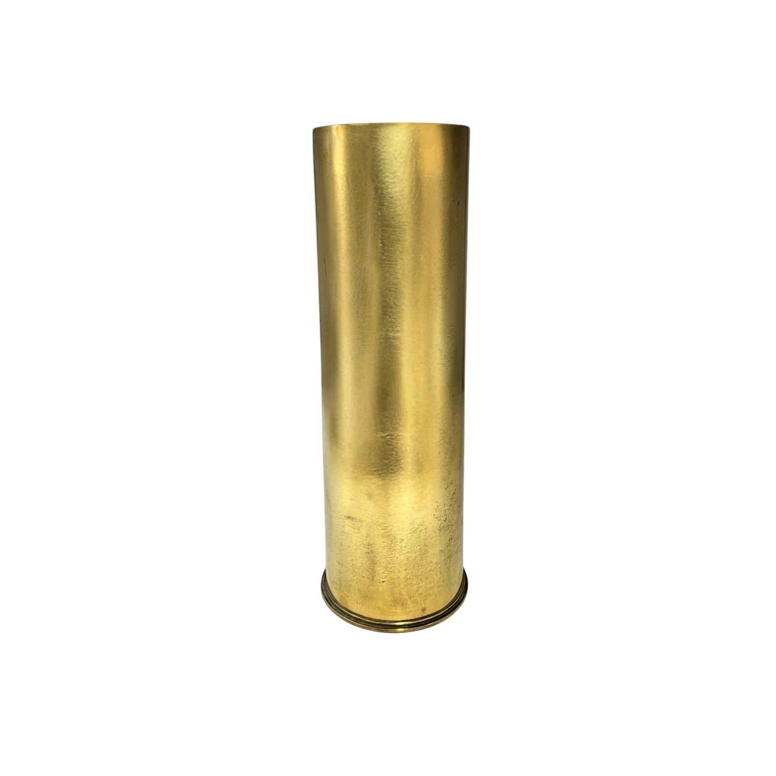 Brass ww1 British militaria polished brass shell case on a white background 