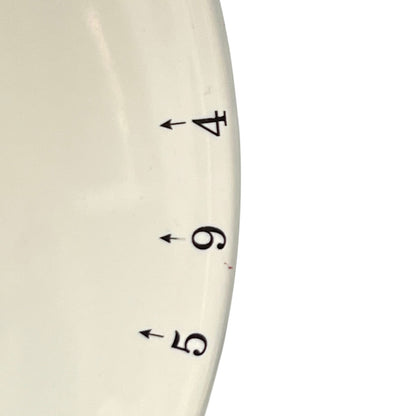 Close-up of a tart serving platter with black numbering and arrows on a white background