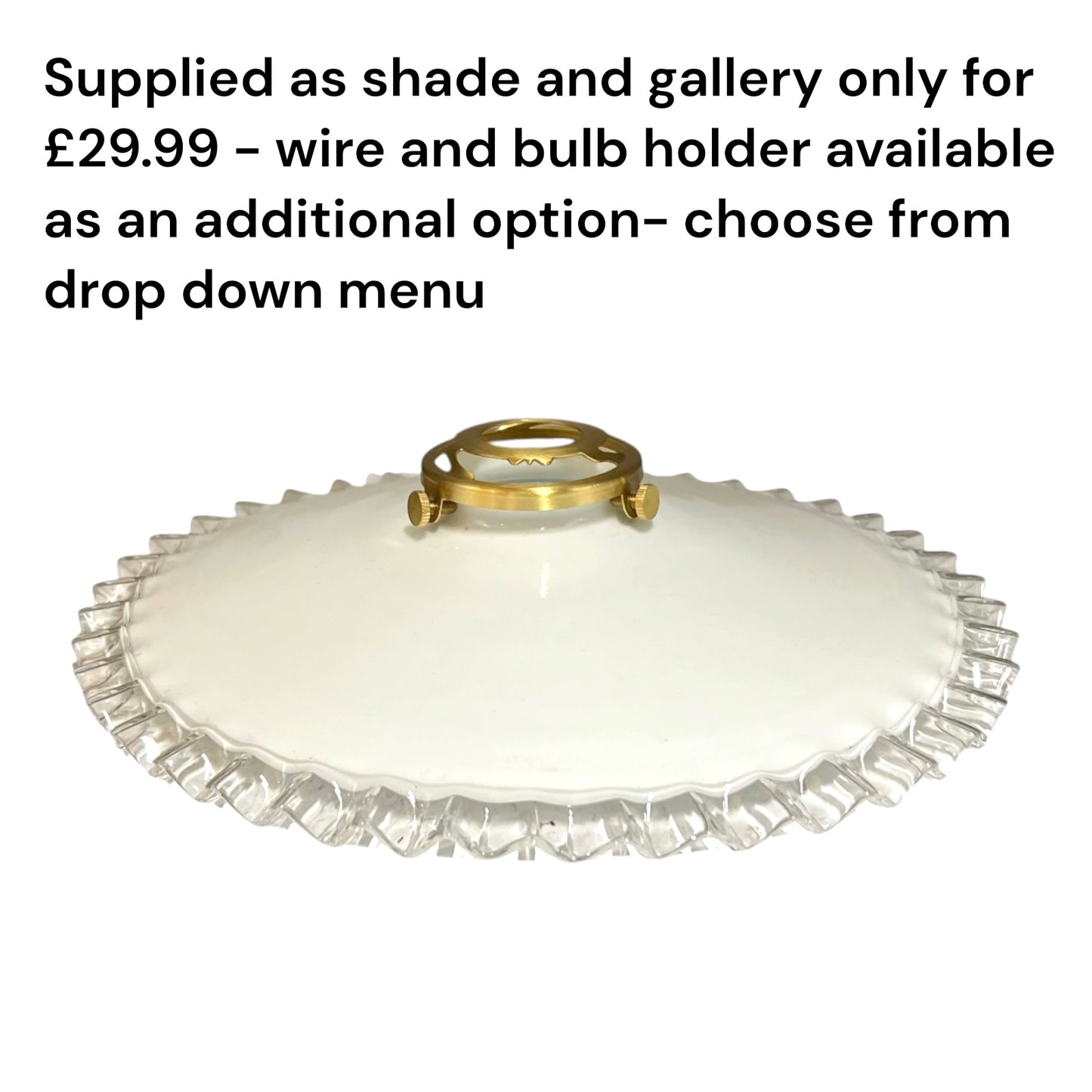 Vintage French Opaline Milk Glass Pendant Pie Crust Lampshade with Brass Collar