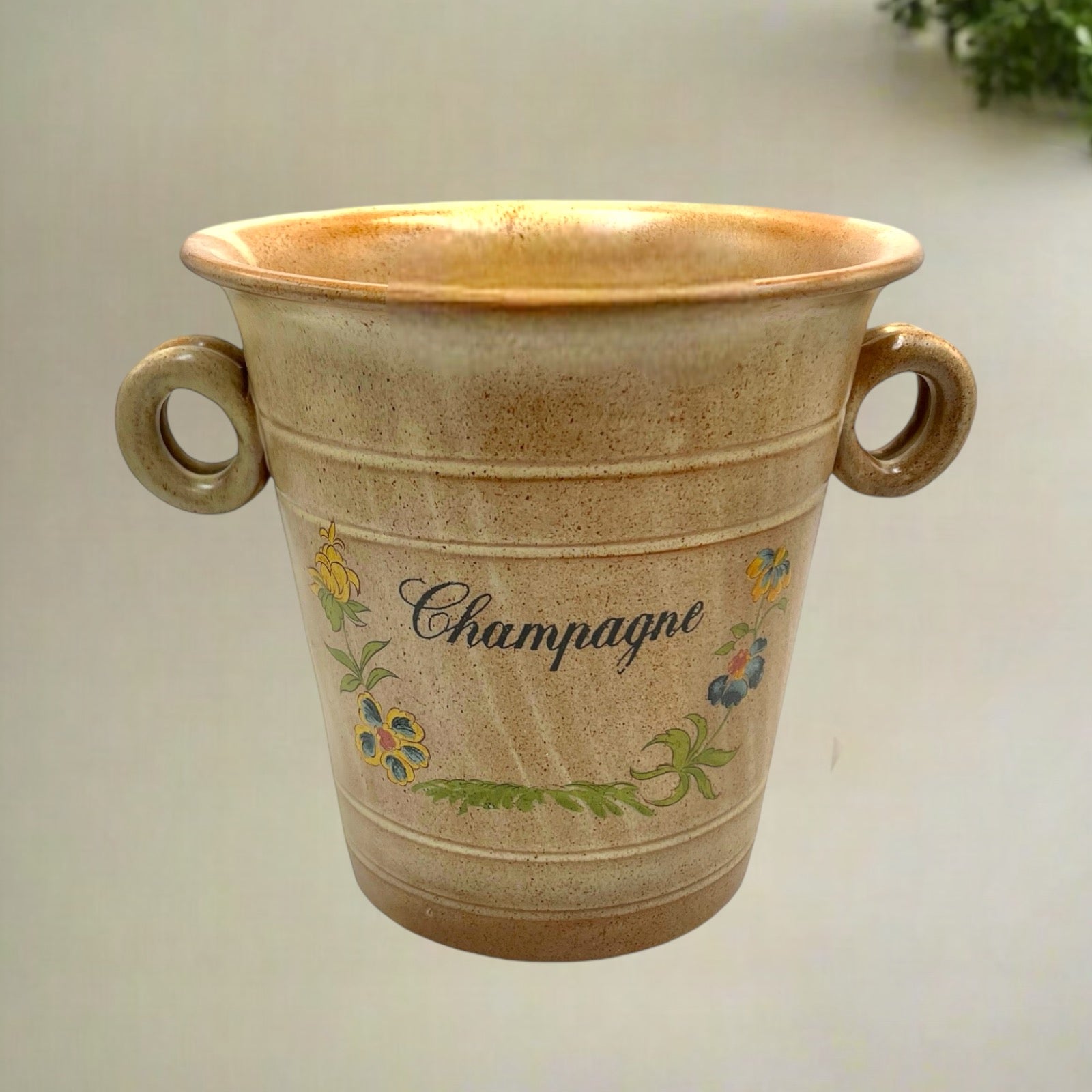 Vintage French Champagne Bucket, Ceramic Stoneware Ice Cooler, Home Bar 