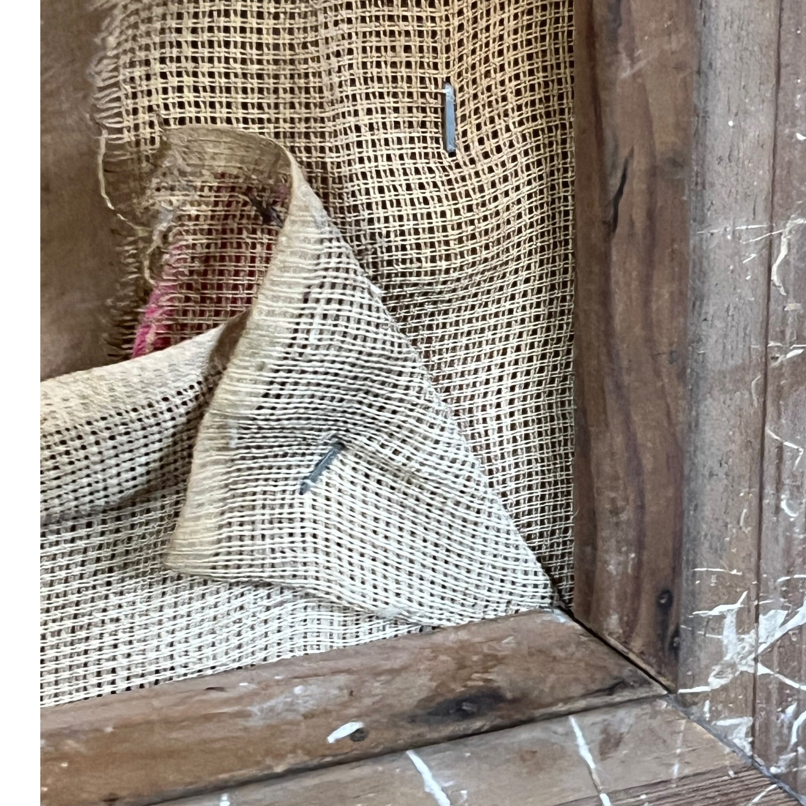 close up of a French vintage tapestry on a white background