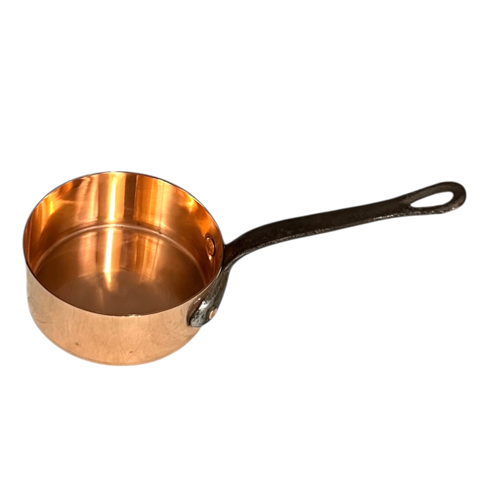 Small French Copper Pan, 10cm Vintage Copper Pot ideal as a side dish pot for sale from All Things French Store