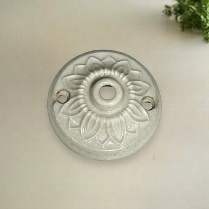 Small Vintage French Ceramic Ceiling Rose, Antique Porcelain Light Fitting