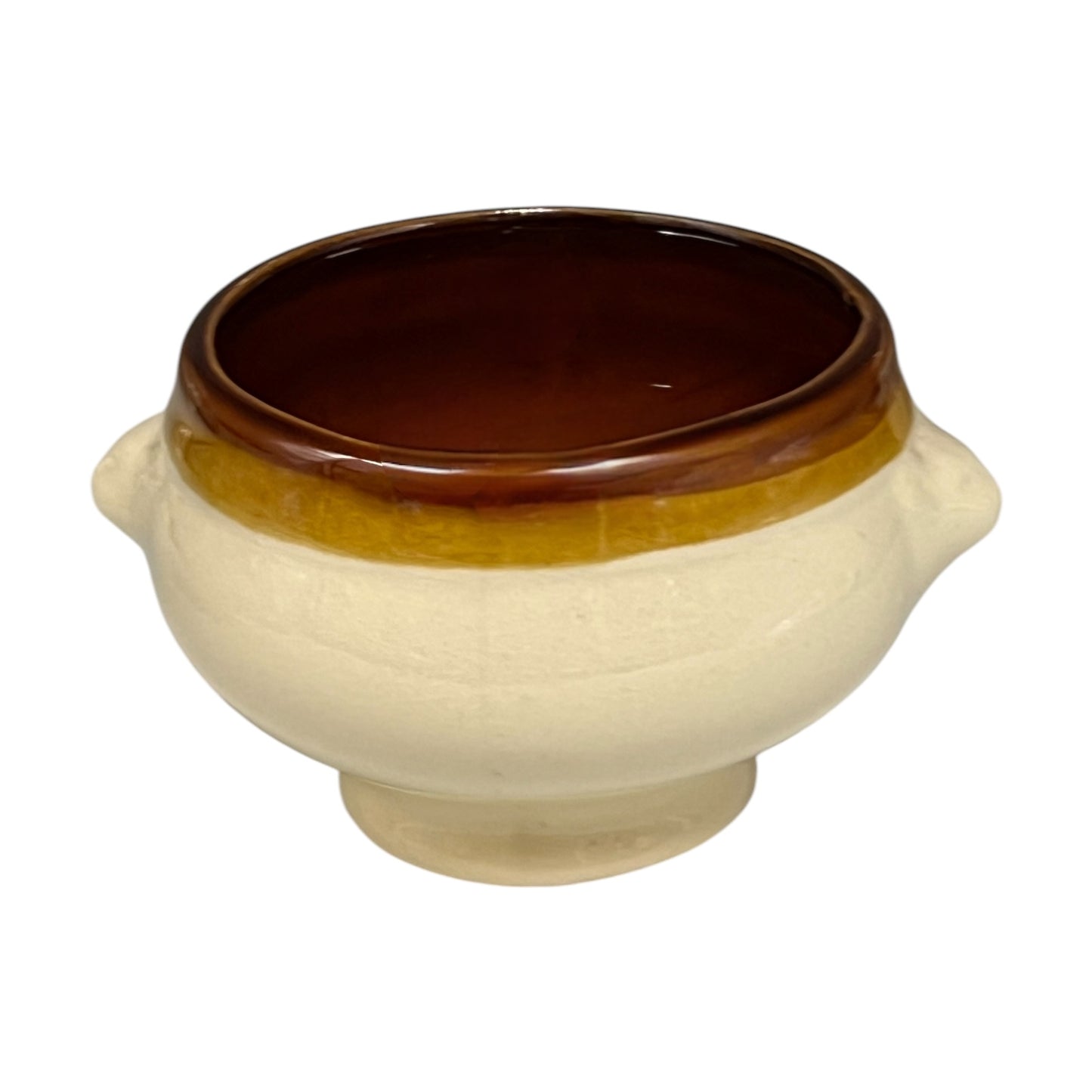 back view of onion soup bowl