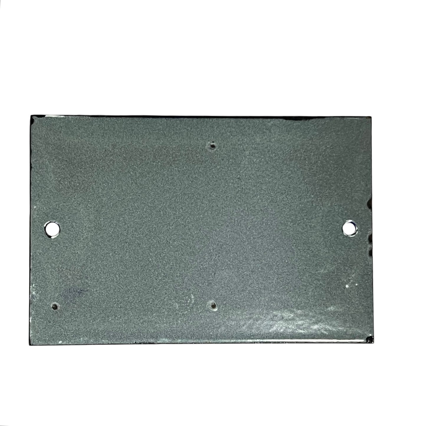 A rectangular dark gray metal plate with pre-drilled mounting holes, shown against a plain white background.