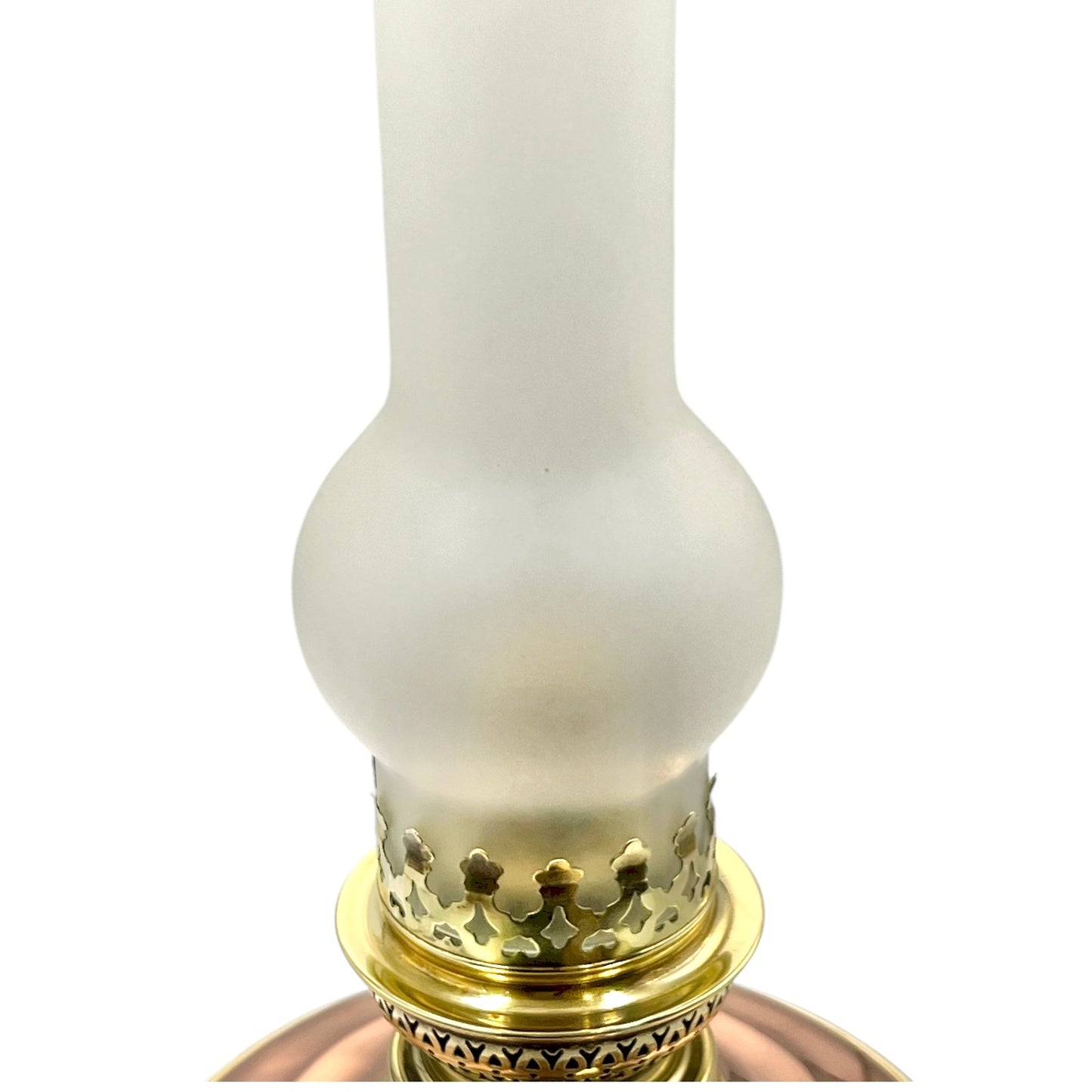 White oil lamp with gold base on a white background