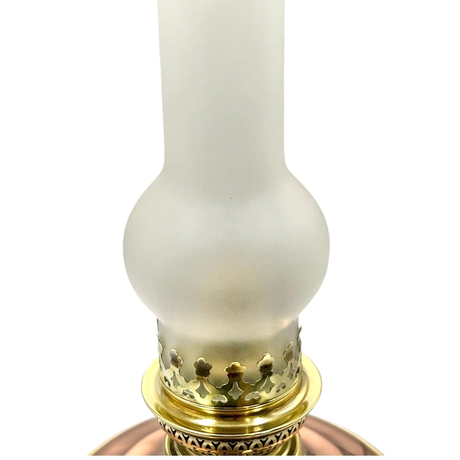 White oil lamp with gold base on a white background