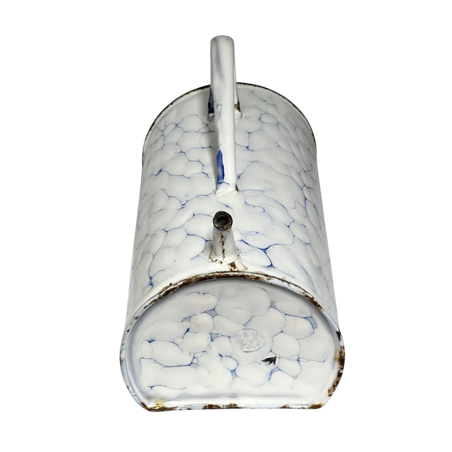 Base view of a vintage French enamel irrigator
