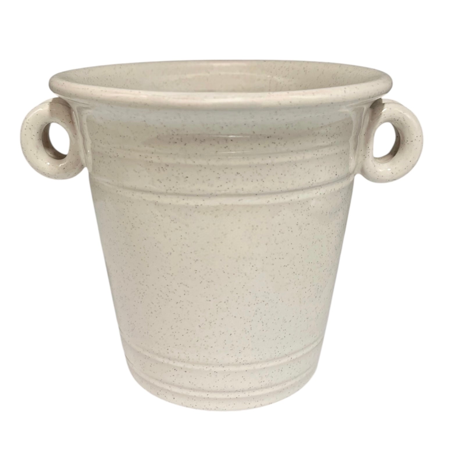 Ceramic ice bucket with floral design and 'Glaçons' text on a white background