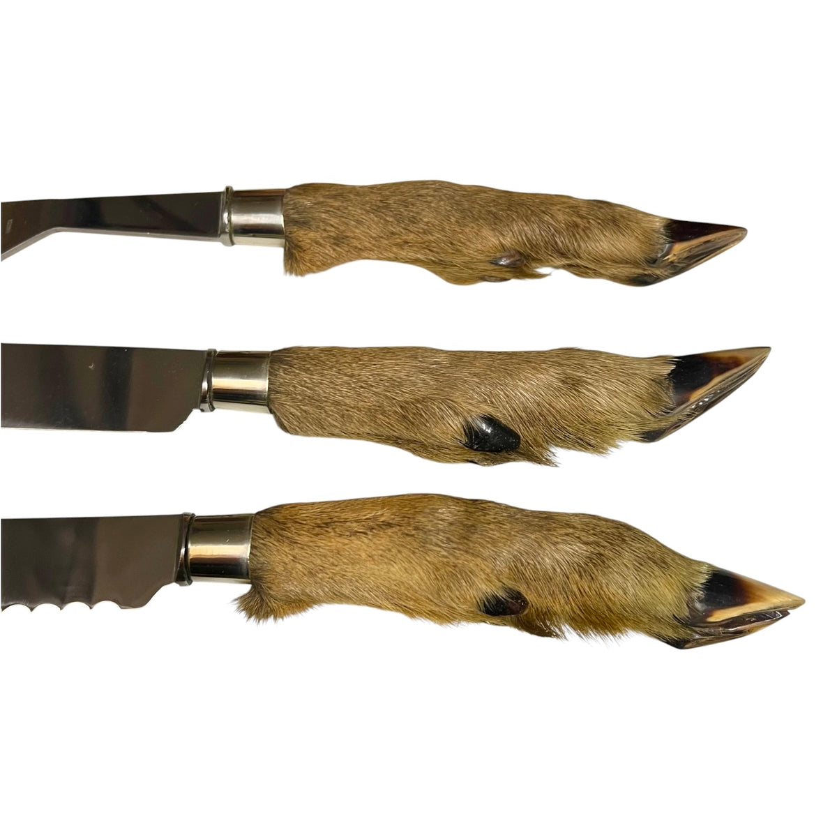 Vintage Deer Hoof Carving & Serving Cutlery Set – 3 Piece Hunting Knife Fork & Bread Knife