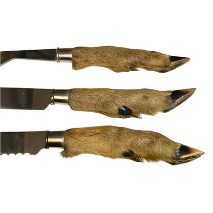 Vintage Deer Hoof Carving & Serving Cutlery Set – 3 Piece Hunting Knife Fork & Bread Knife