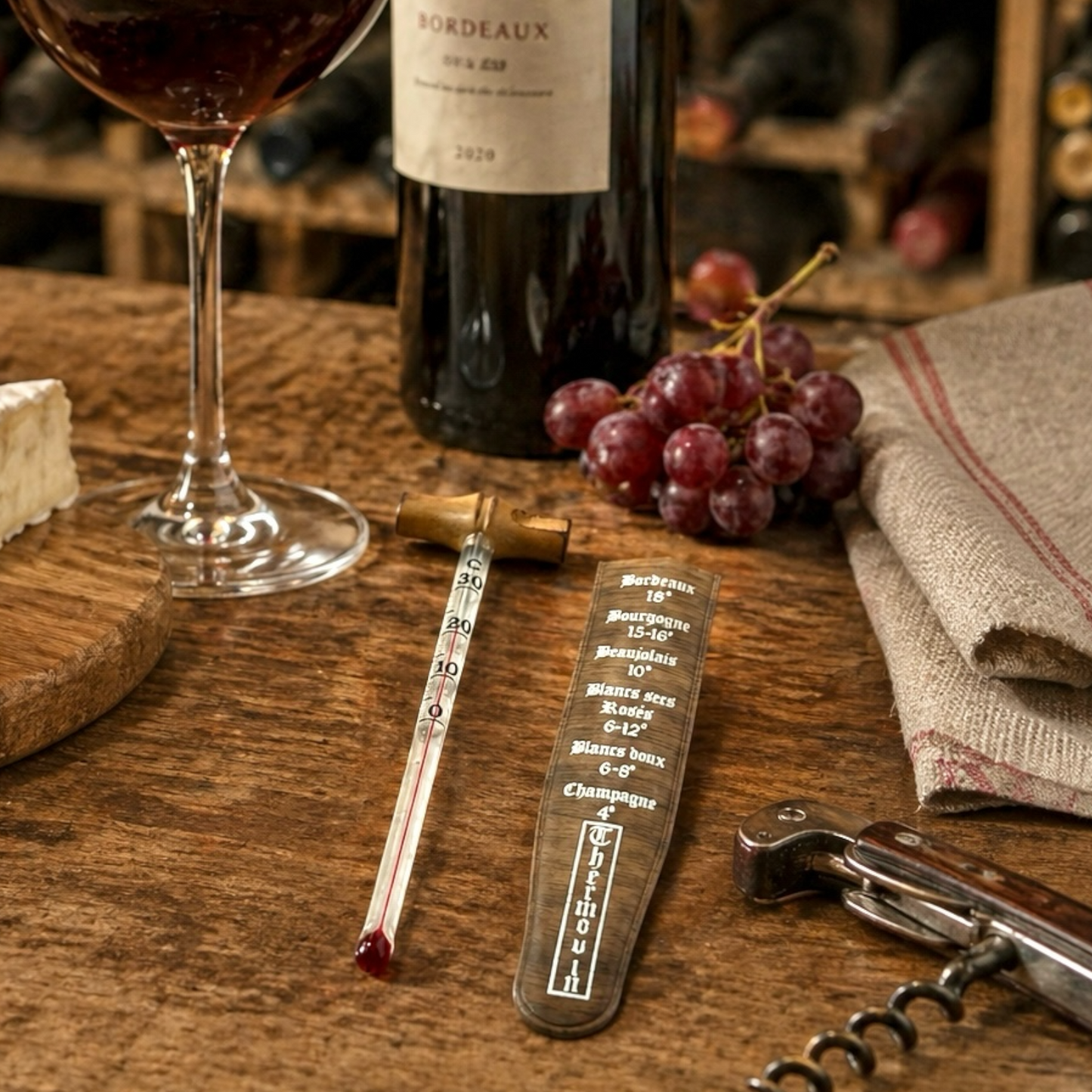 Vintage French Wine Thermometer, Sommelier Gift, Collectible Wine Accessory